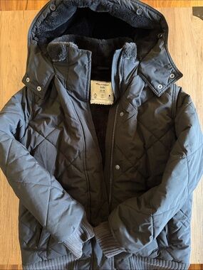 abercrombie kids charcoal quilted hooded jacket